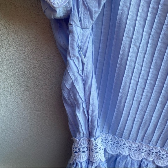 J. Crew Top Lace Trim Short Sleeve In Faded Peri Ruffles Pleating Womens… - Picture 4 of 7